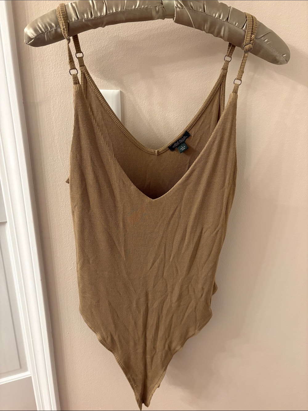 wild fable Ribbed V-Neck Bodysuit in Brown